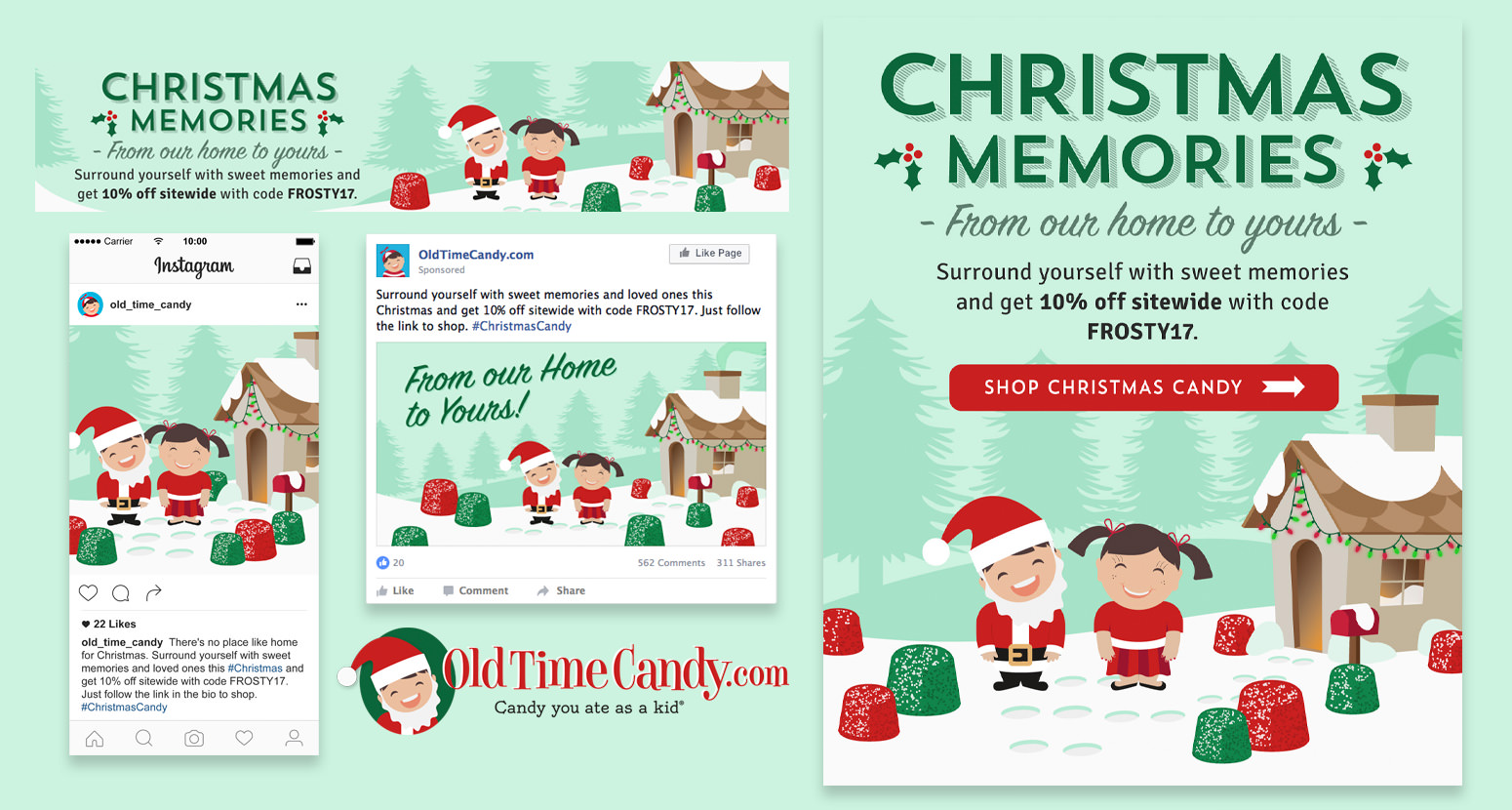 A Christmas promotional campaign for OldTimeCandy.com.